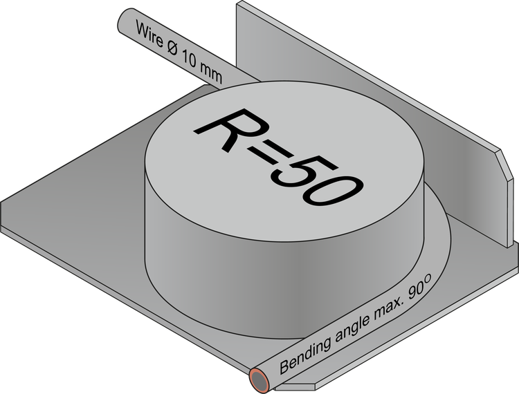 Bending tool for Ø 10 mm tinned wire: bending radius R = 50 mm, bending angle max. 90°