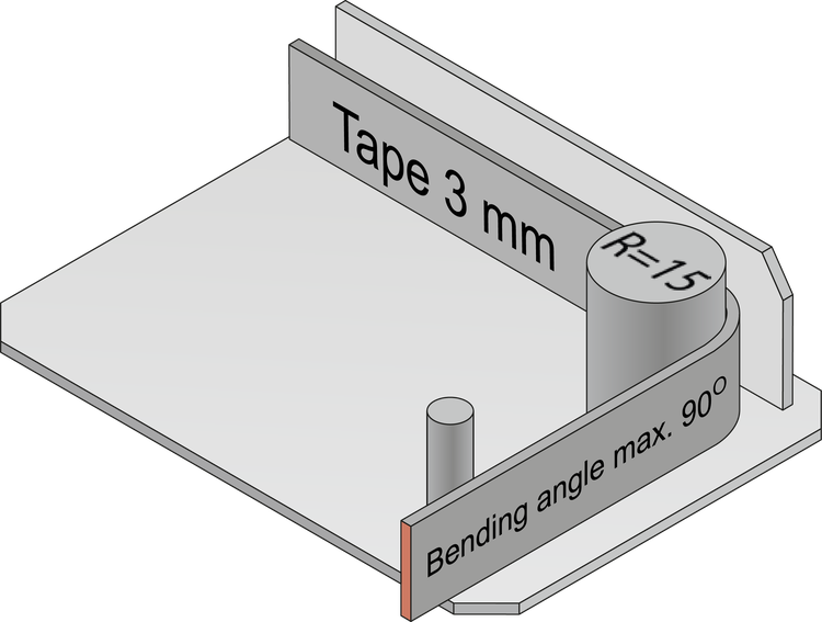 Bending tool for 3 mm tinned tape: bending radius R = 15 mm, bending angle max. 90°