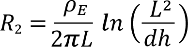 R2 = ρE / (2πL) · ln(L² / (d · h))