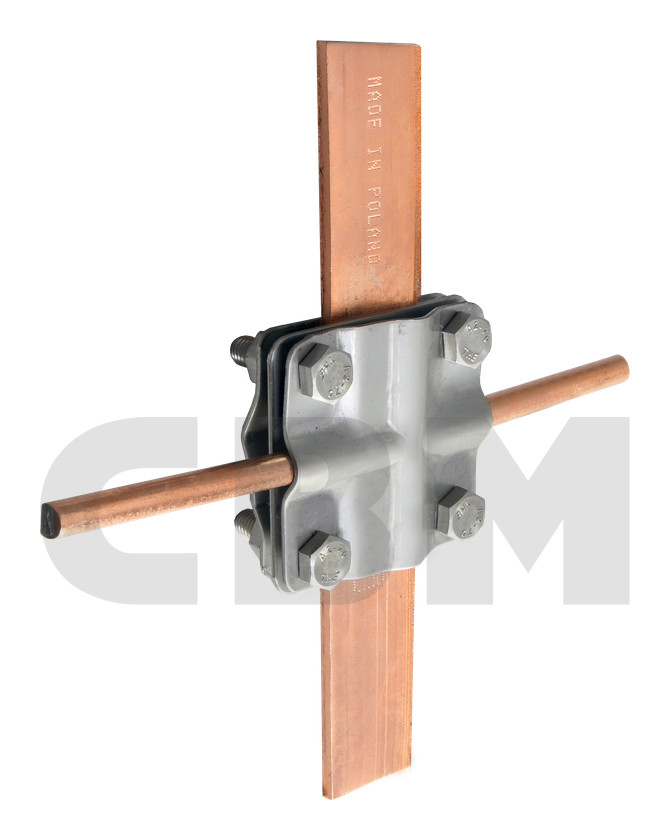 Cruciform clamp to connect conductor to conductor, bolted M8