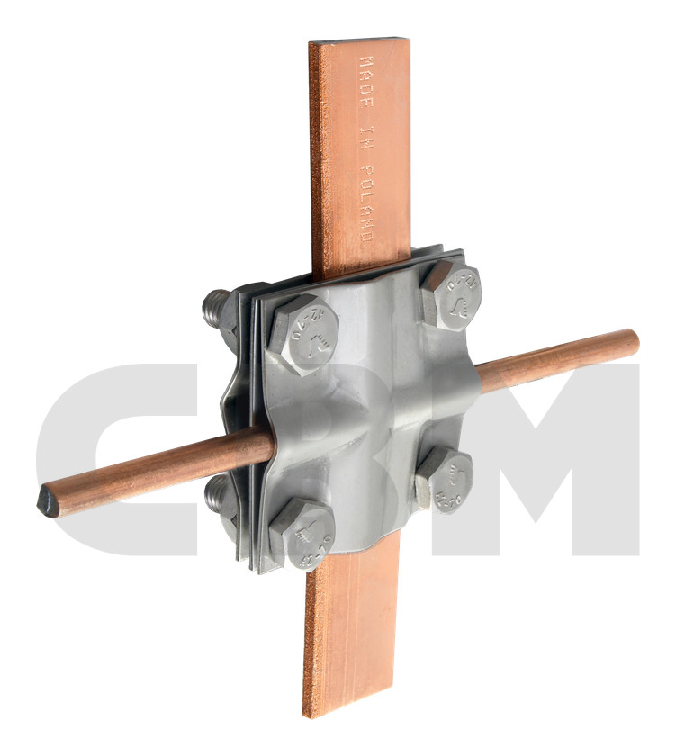 Cruciform clamp to connect conductor to conductor, bolted M10