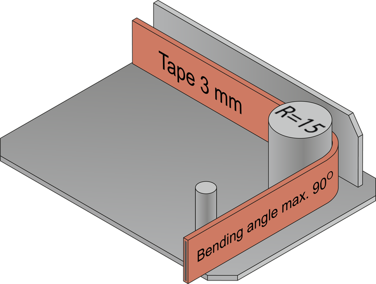 Bending tool for 3 mm tape: bending radius R = 15 mm, bending angle max. 90°